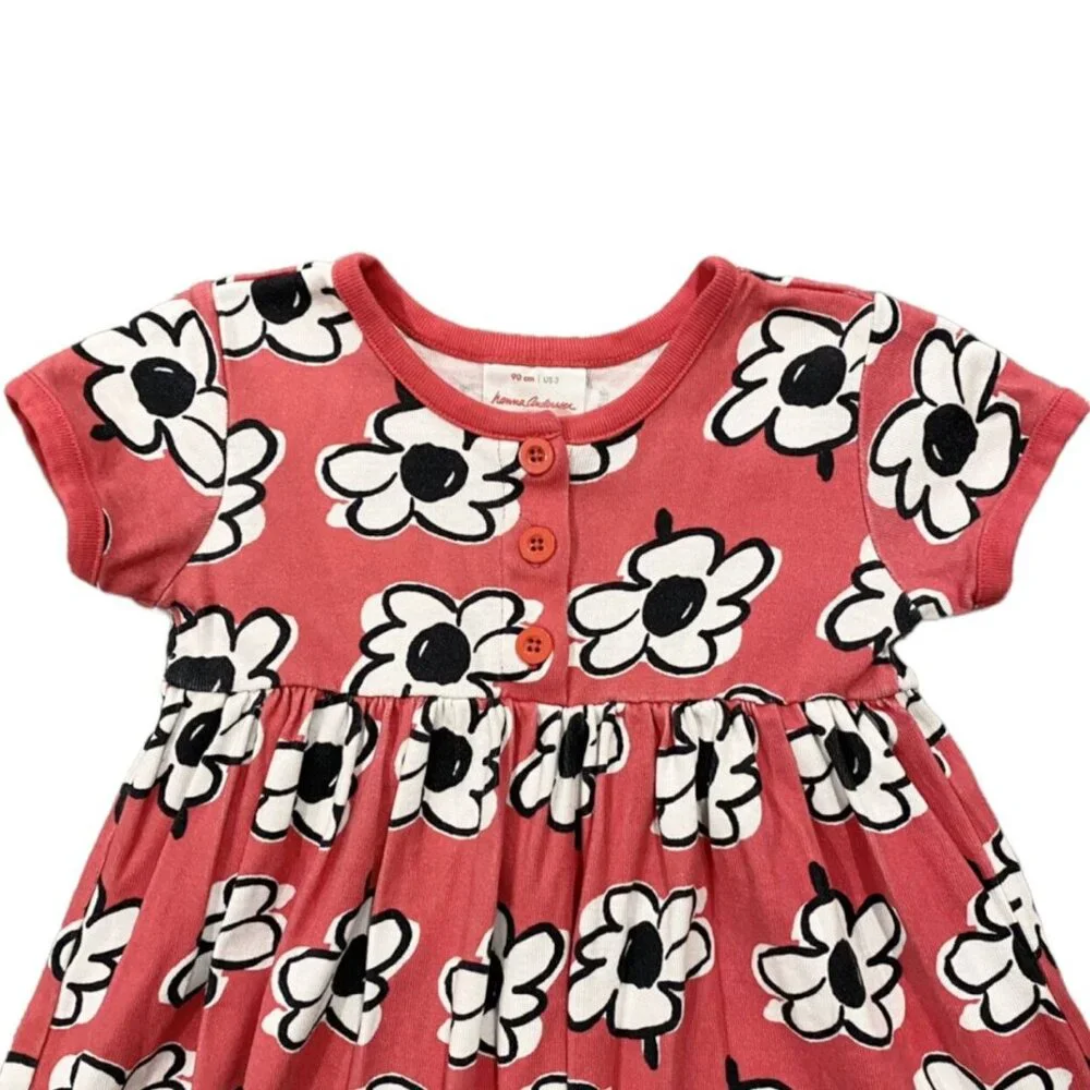Hanna Andersson Sz 90 (3) Coral & Black Floral Dress